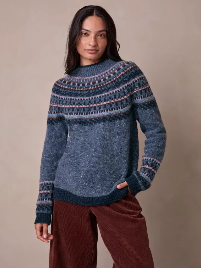 Celtic & Co. Fair Isle Yoke Donegal Wool Jumper, Denim Christmas jumper from John Lewis