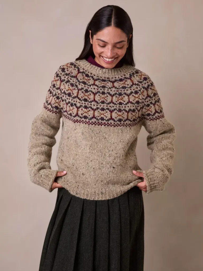 Celtic & Co. Kilcarra Donegal Wool Fair Isle Yoke Jumper, Pebble Christmas jumper from John Lewis