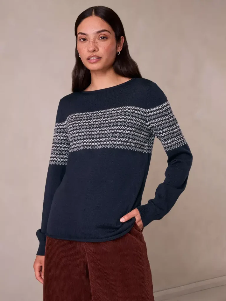 Celtic & Co Merino Wool Fair Isle Boat Neck Jumper, Blue Christmas jumper from John Lewis