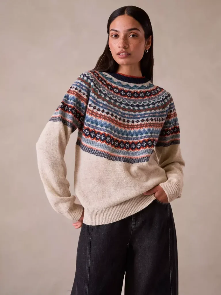Celtic & Co. Pure Wool Alpine Yoke Fair Isle Jumper, Oatmeal Multi Christmas jumper from John Lewis