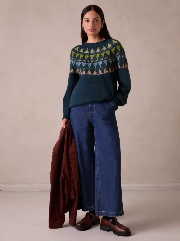 Celtic & Co. Pure Wool Fair Isle Yoke Jumper, Dark Teal Christmas jumper from John Lewis