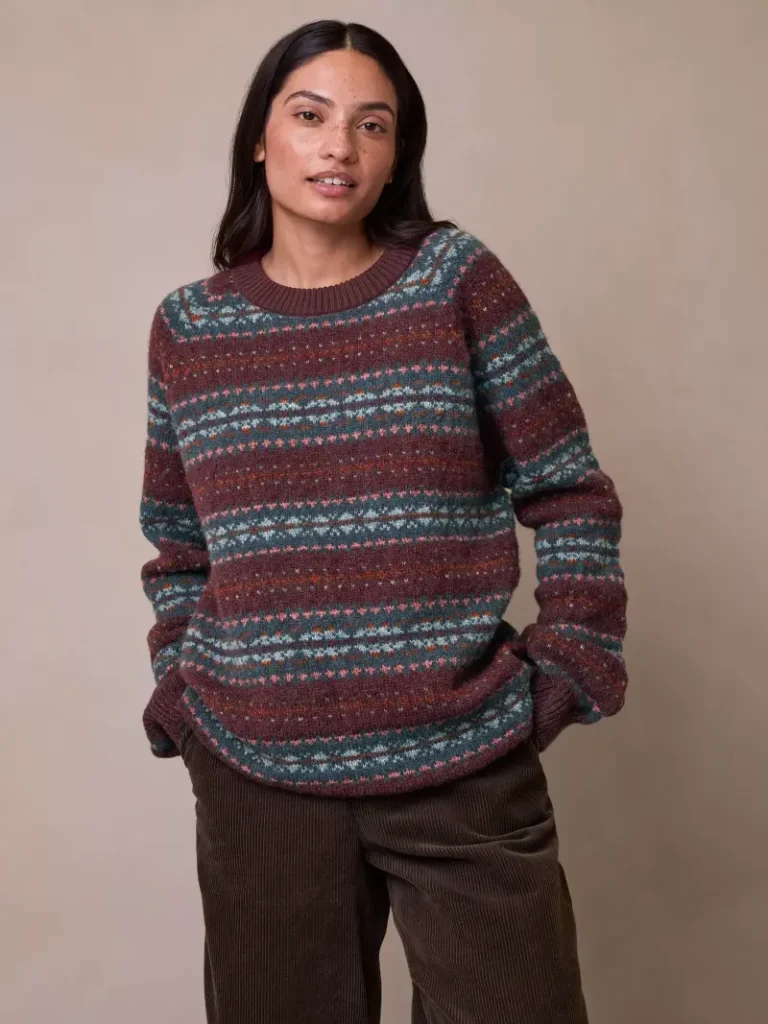 Celtic & Co. Shetland Wool Fair Isle Jumper, Damson Christmas jumper from John Lewis