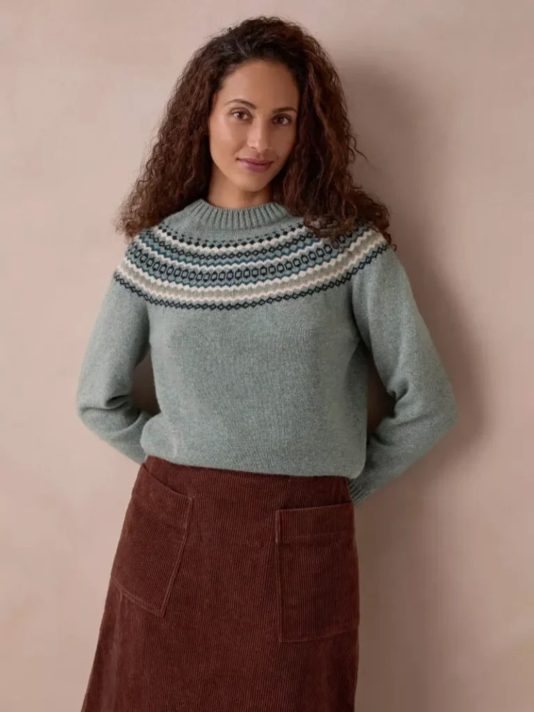 Celtic & Co. Wool Ditsy Fair Isle Yoke Jumper, Dark Skylight Christmas jumper from John Lewis