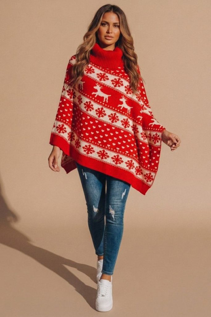 Christmas Reindeer Fair Isle Knit Poncho from Debenhams