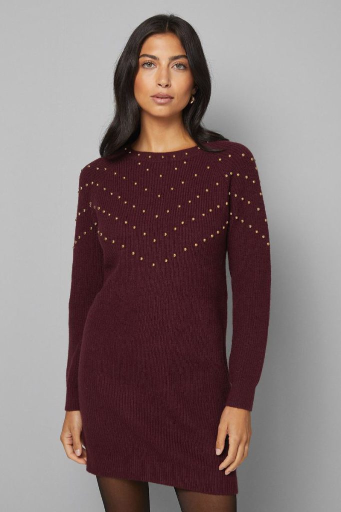 Christmas Stud Tunic Knitted Dress from Boohoo