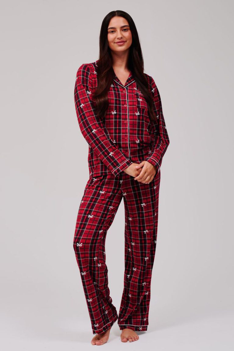 Christmas Tartan Super Soft Long Sleeve Button Through Pyjama Set from Debenhams