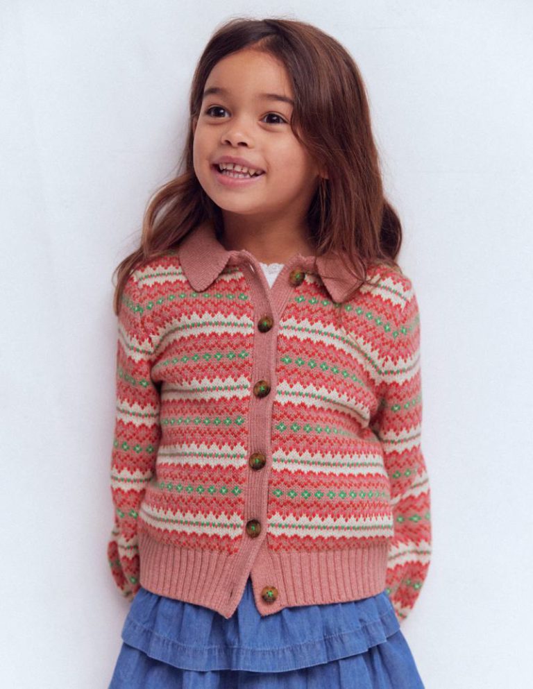 Collared Fair Isle Cardigan in Vintage Pink Christmas jumper from Boden