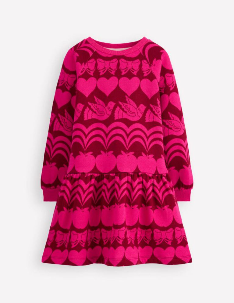 Cosy Sweatshirt Dress in Red Liquorice Festive Fun from Boden