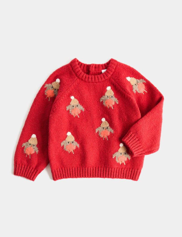 Cotton Rich Christmas Robin Jumper (0-5 Yrs) from Marks & Spencer