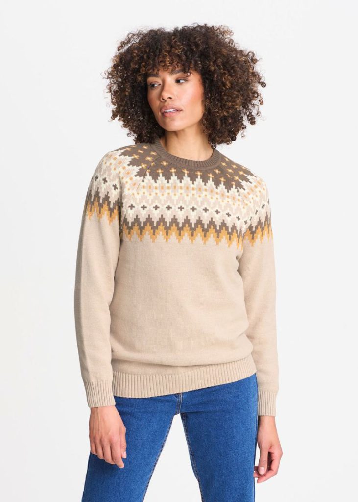 Cotton Traders Warm Beige Cotton Fair Isle Crew Neck Jumper XS Christmas jumper from Matalan