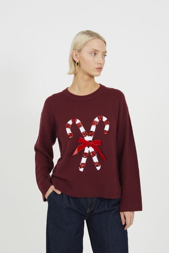 Crew Neck Sequin Graphic Christmas Jumper from Boohoo