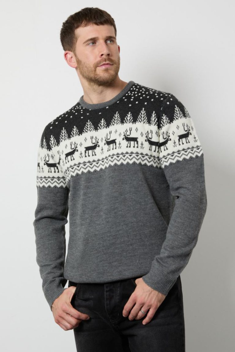 Dark Grey Festive Knitted Christmas Jumper from Boohoo