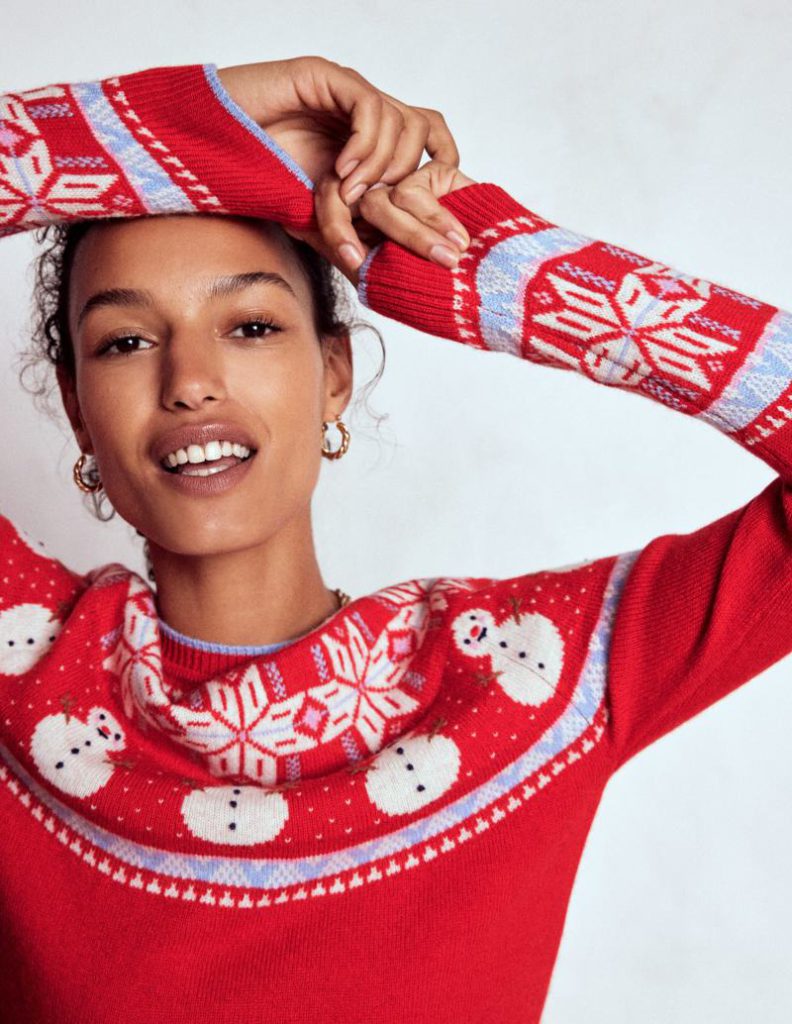 Edie Fair Isle Jumper in Red, Snowman Christmas jumper from Boden