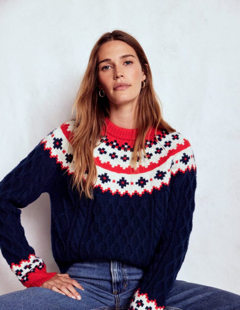 Eleanor Fair Isle Jumper in Navy Cable Christmas jumper from Boden