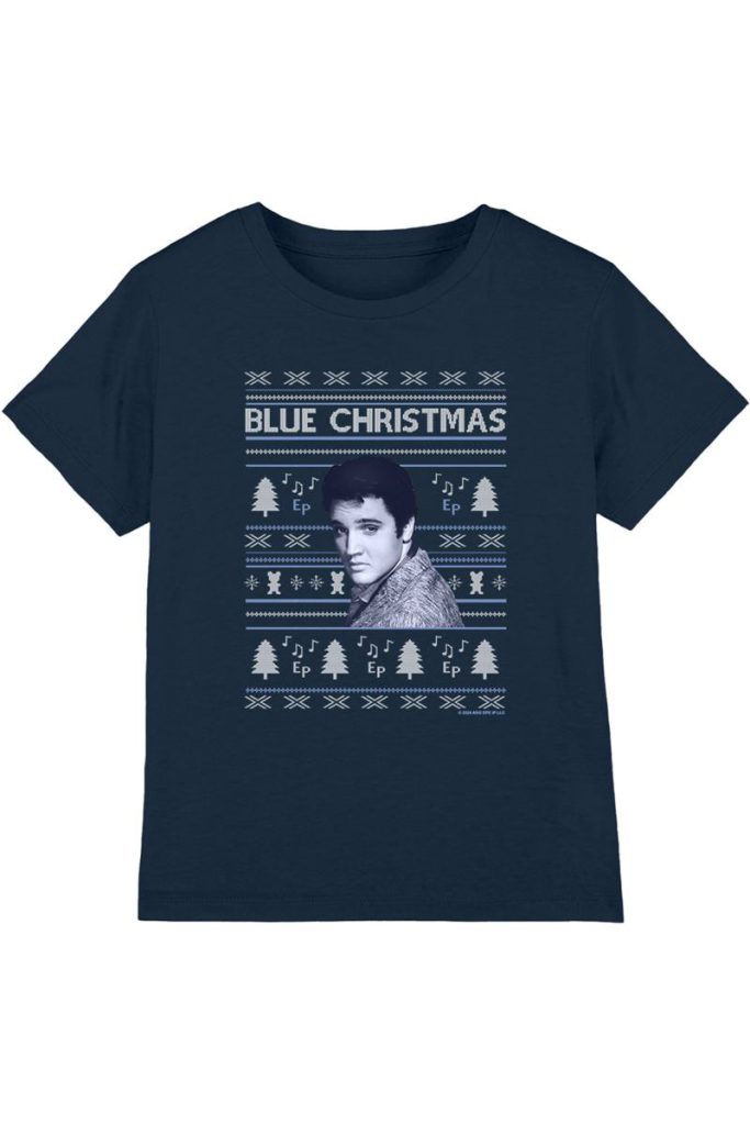 Elvis Blue Ugly Christmas Fair Isle Kids T-Shirt, Navy from Debenhams