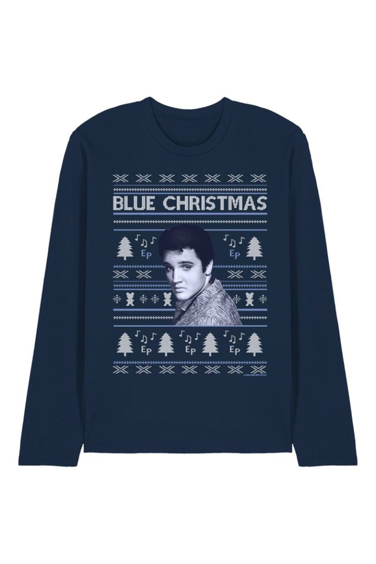 Elvis Blue Ugly Christmas Fair Isle Long Sleeve T-Shirt, Navy from Debenhams