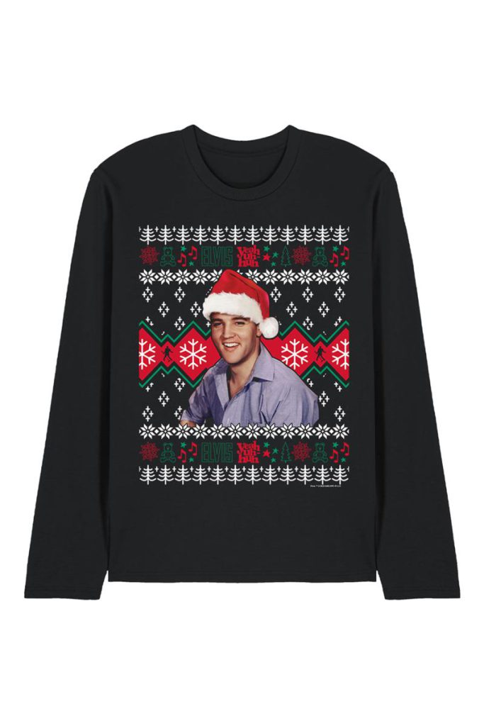 Elvis Ugly Christmas Sweater Long Sleeve T-Shirt, Black from Debenhams