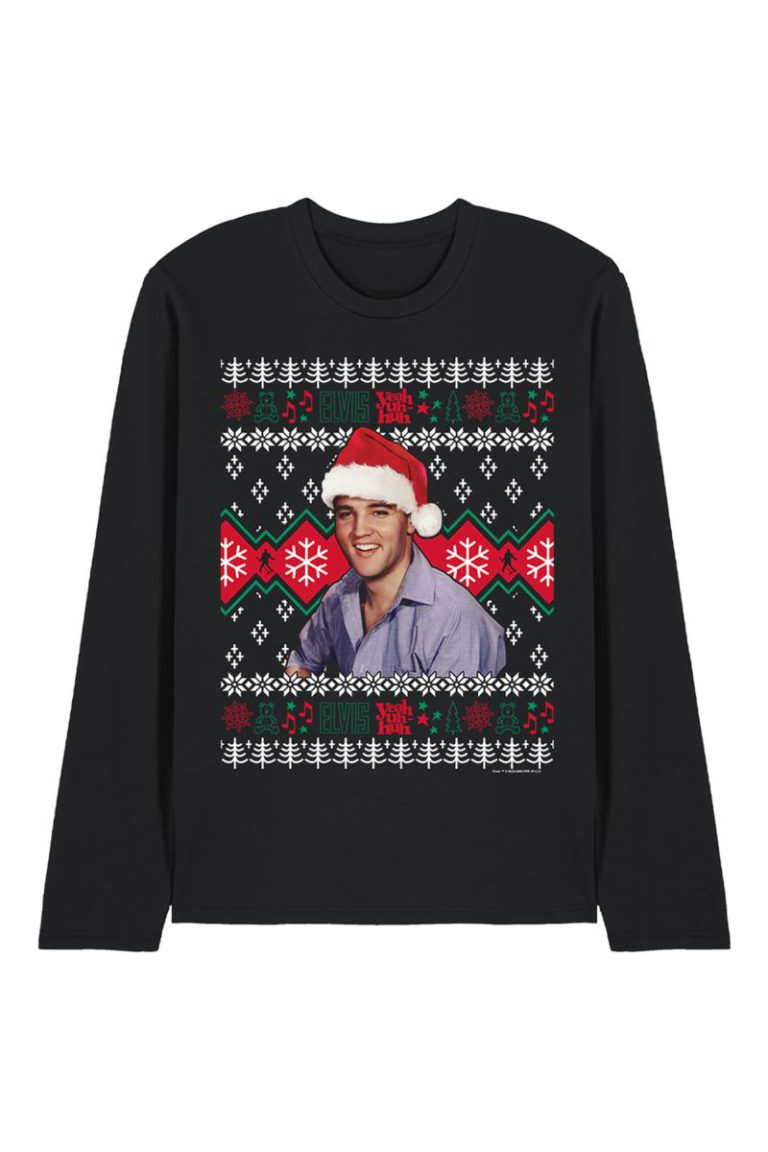 Elvis Ugly Christmas Sweater Long Sleeve T-Shirt, Black from Debenhams