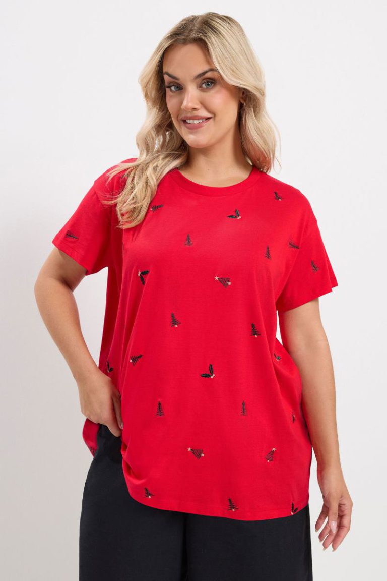 Embroidered Christmas Tree T-Shirt from Boohoo