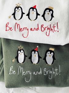 Embroidered 'Merry And Bright' Penguin Christmas Jumper from Not On The High Street