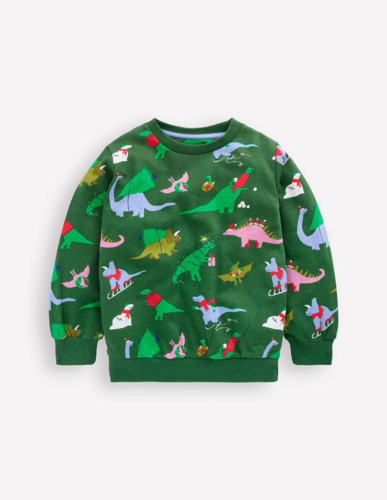 Everyday Printed Sweatshirt in Grape Leaf Christmas Dinos from Boden