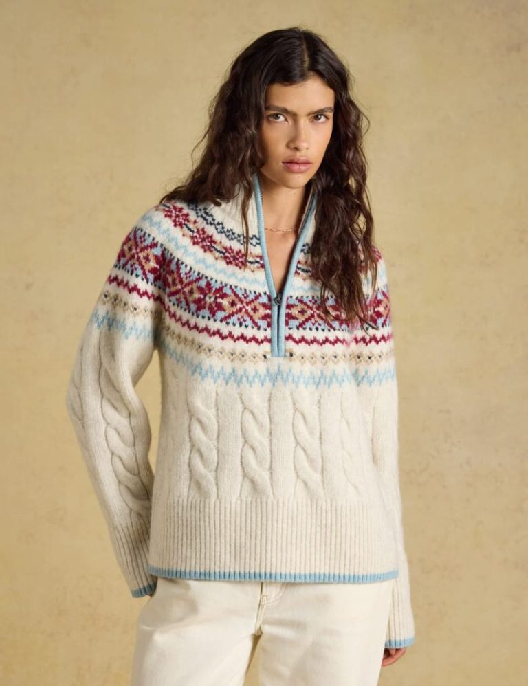 Fair Isle Funnel Neck Half Zip Jumper with Wool Christmas jumper from Marks & Spencer