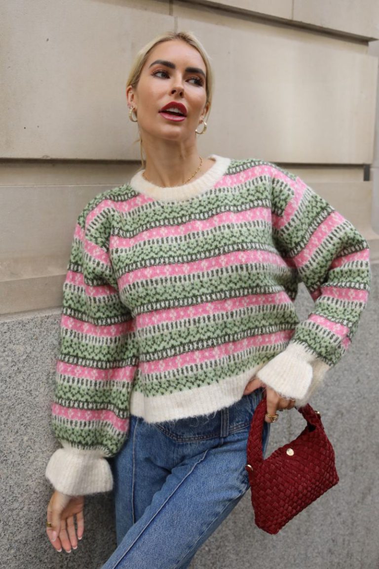 Fair Isle Stripe Soft Knit Jumper in Pink & Green Christmas jumper from Debenhams