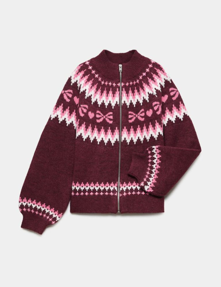 Fair Isle Zip Up Bomber Cardigan (6-16 Yrs) Christmas jumper from Marks & Spencer