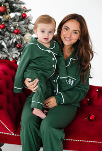 Family Christmas Green Contrast Embroidered Personalised Pyjamas Available In Ladies', Men's And Kid's from Not On The High Street