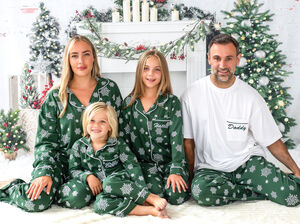 Family Christmas Green Snowflake Personalised Pyjamas from Not On The High Street