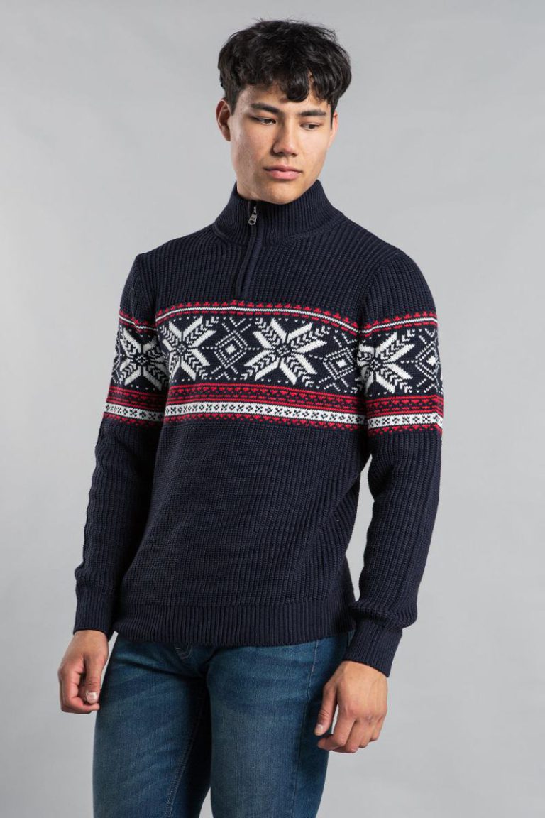 Festive 1/4 Zip Jacquard Knit Fairisle Jumper from Boohoo