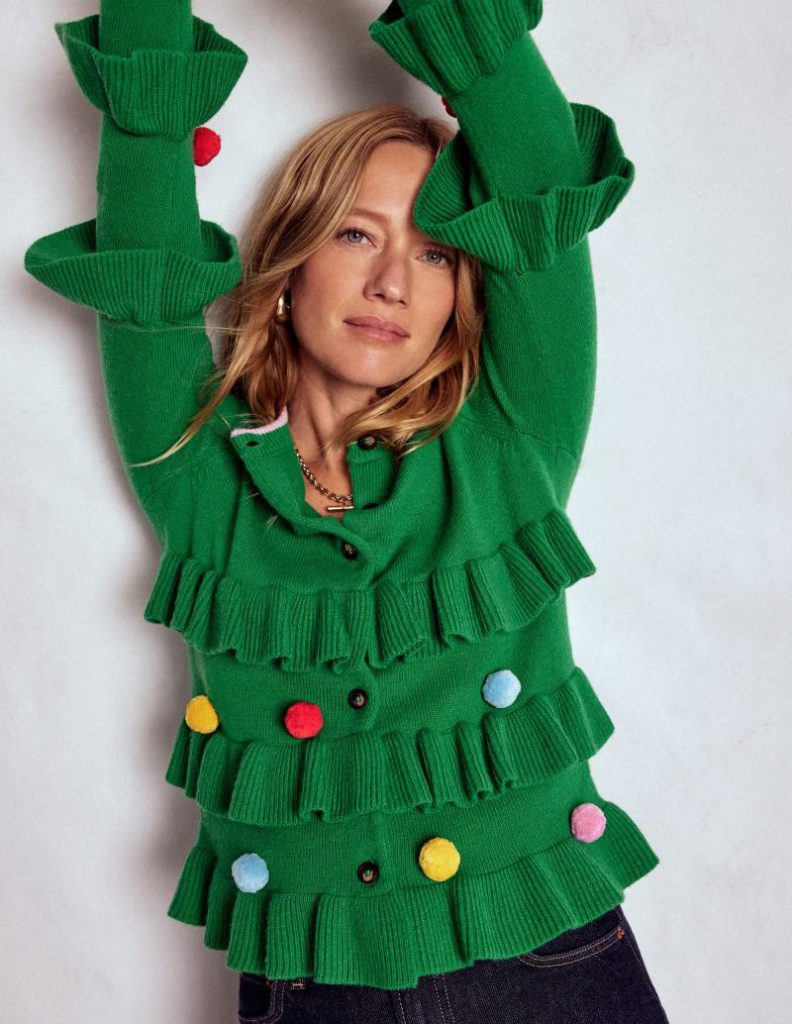 Festive Embroidered Cardigan in Sapling Green from Boden