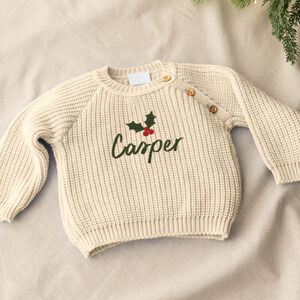 Festive Holly Baby And Toddler Knitted Christmas Jumper from Not On The High Street