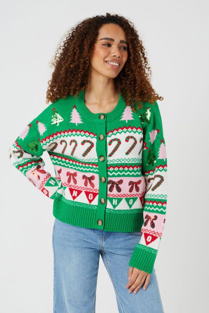 Festive Jacquard Knit Christmas Cardigan from Boohoo