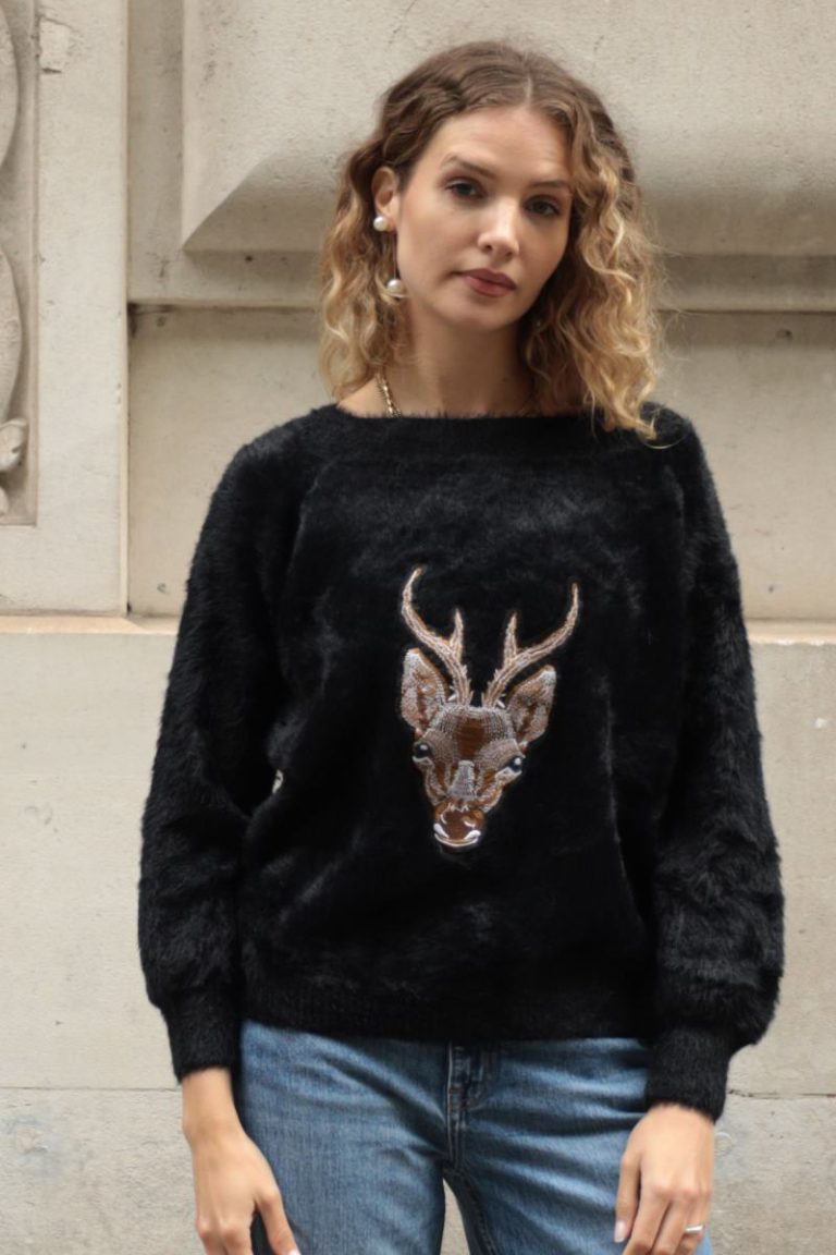 Fluffy Christmas Jumper With Embroidered Reindeer from Debenhams