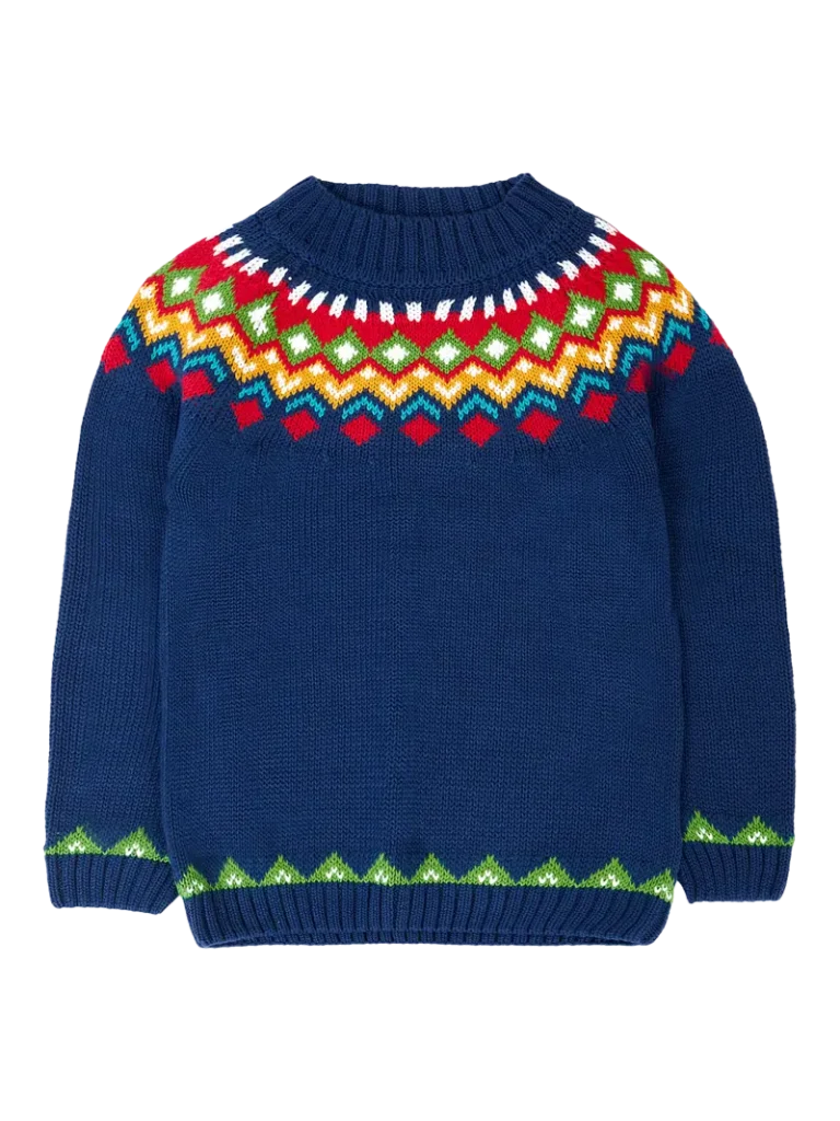 Frugi Fyfe Crew Neck Jumper, Navy/Fair Isle Christmas jumper from John Lewis