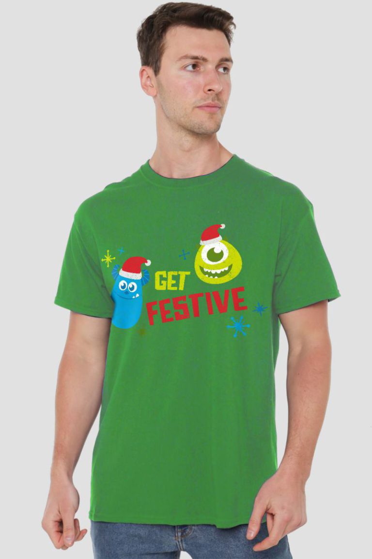 Get Festive For Christmas With Mike And Sully Mens T-Shirt Green from Debenhams