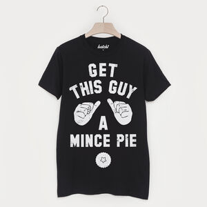 Get This Guy A Mince Pie Men's Christmas Slogan T Shirt from Not On The High Street