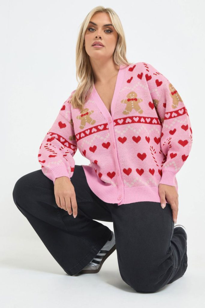 Gingerbread Heart Candy Cane V-Neck Cardigan Christmas jumper from Boohoo