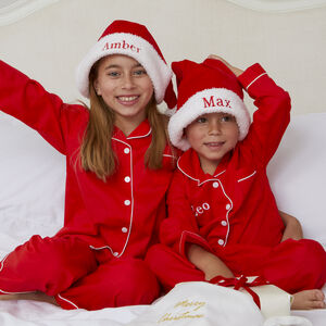 Girl's And Boy's Personalised Red Cotton Classic Christmas Pyjamas from Not On The High Street