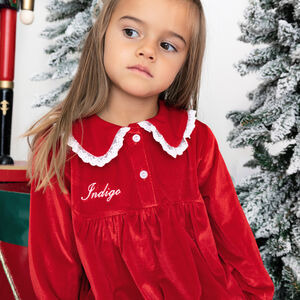 Girls Personalised Red Velvet Christmas Pyjamas from Not On The High Street