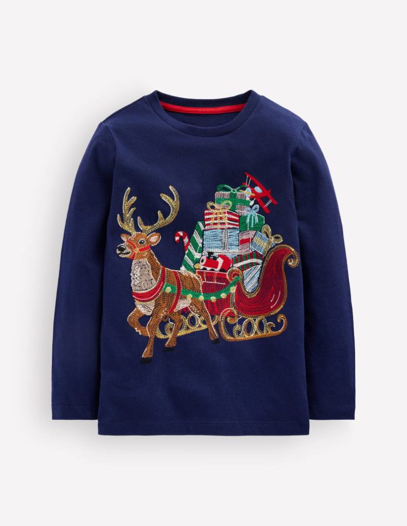 Glow Superstitch T-shirt in Christmas Sleigh from Boden