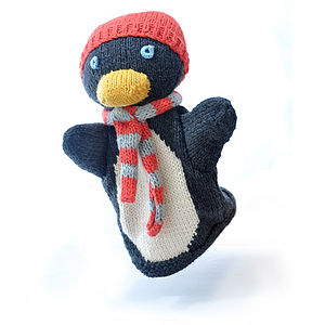 Hand Knitted Organic Cotton Penguin Puppet Christmas jumper from Not On The High Street