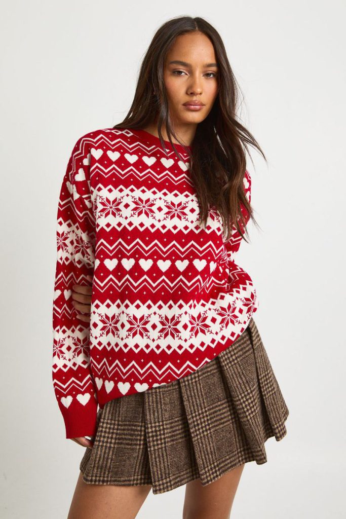 Heart Fairisle Christmas Jumper from Boohoo