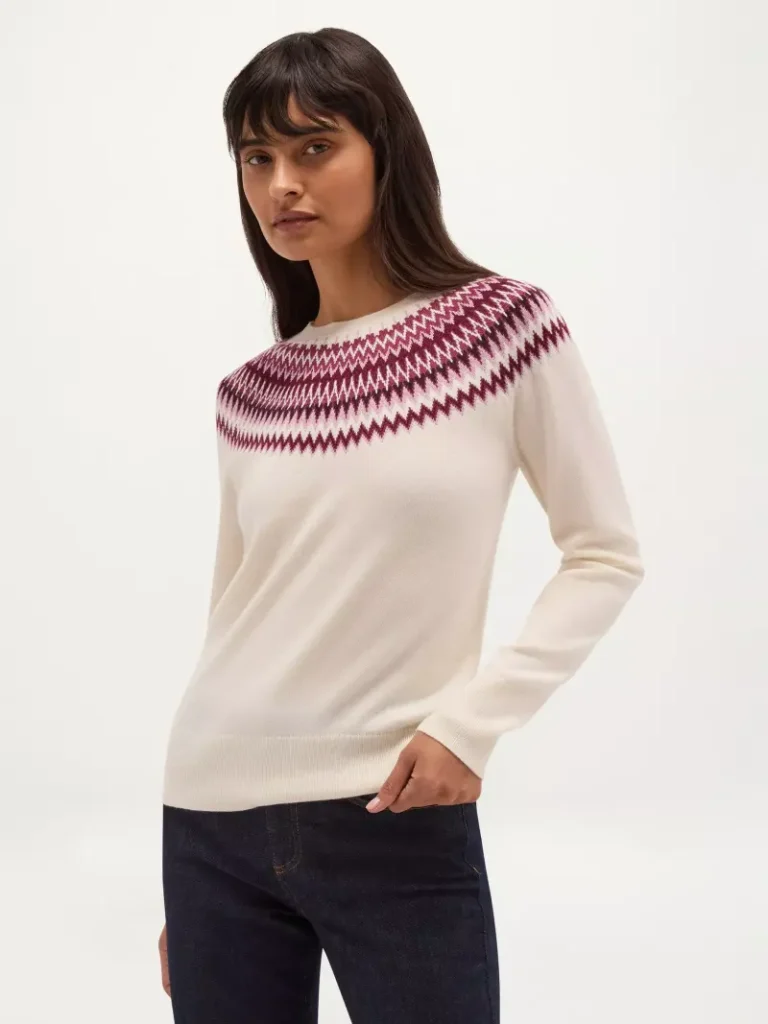 Hobbs Greta Merino Wool Rich with Cashmere Fair Isle Jumper, Cream Christmas jumper from John Lewis
