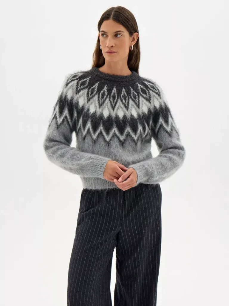 HUSH Zaylee Fairisle Jumper, Light Grey Christmas jumper from John Lewis