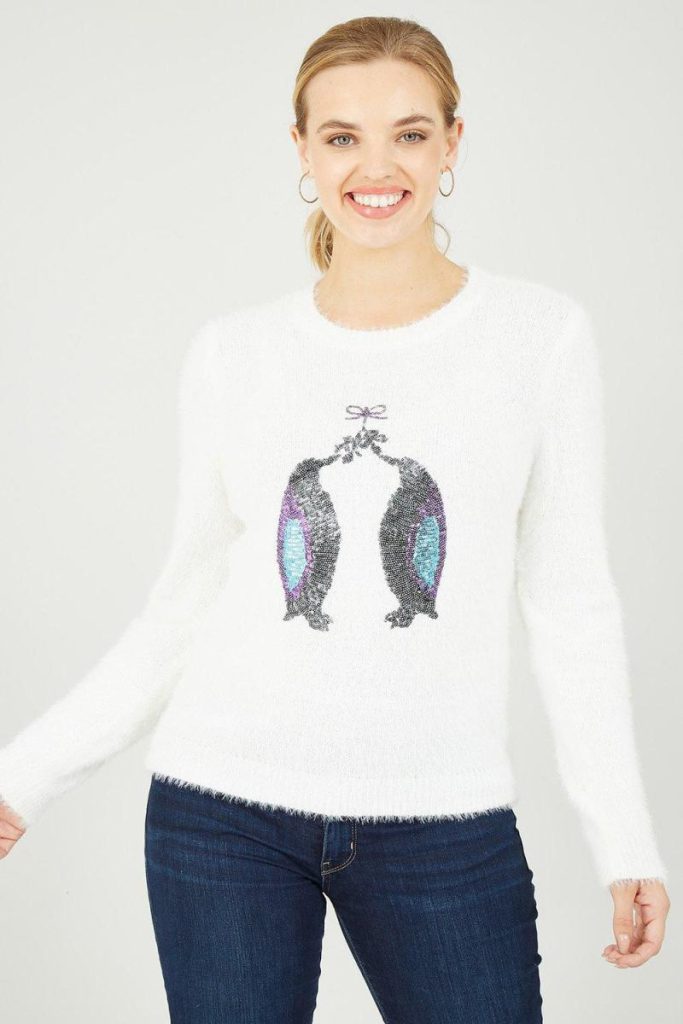 Ivory Penguin Fluffy Jumper Christmas jumper from Debenhams