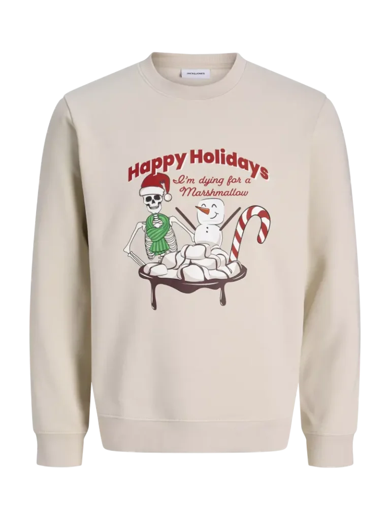 Jack & Jones Kids' Skeleton Christmas Graphic Sweatshirt, moonbeam from John Lewis