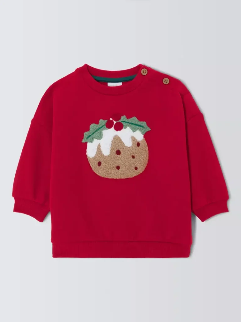 John Lewis Baby Christmas Pudding Sweater, Red from John Lewis