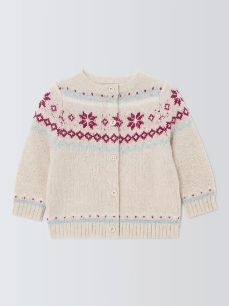 John Lewis Heirloom Collection Baby Fairisle Cardigan, Shearling Christmas jumper from John Lewis